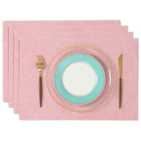 淳一屋 ランチョンマット布製 綿麻 二層生地縫製 丸洗い可 無地 和風 柔軟性 滑り止め 断熱 おしゃれ テーブルマット お手入れ簡単(横48cm×縦33cm,4枚セット,ピンク)