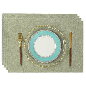 淳一屋 ランチョンマット布製 綿麻 二層生地縫製 丸洗い可 無地 和風 柔軟性 滑り止め 断熱 おしゃれ テーブルマット お手入れ簡単(横48cm×縦33cm,4枚セット,ライトグリーン)