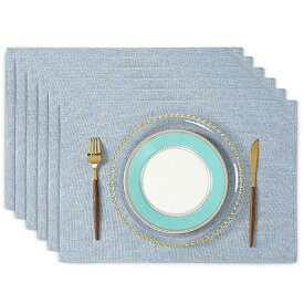 淳一屋 ランチョンマット布製 綿麻 二層生地縫製 丸洗い可 無地 和風 柔軟性 滑り止め 断熱 おしゃれ テーブルマット お手入れ簡単(横48cm×縦33cm,6枚セット,ライトブルー)N