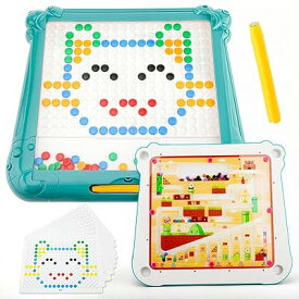 FlyCreat お絵描きボード マグネットボード おもちゃ - お絵かきボード モンテッソーリ 知育玩具 磁気ボード 磁気色と数字の迷路 色分類ゲーム お絵描き パターンパズル 指先遊び 色遊び 図案帳10枚 両面一体 教育用 脳トレ 子供向け 誕