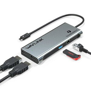 WAVLINK Thunderbolt 3 Mini Dock �h�b�L���O�X�e�[�V����/�f���A�� 4K/�ő�5K �f�B�X�v���C�o��/2×DP�o�̓|�[�g/THB3 USB-C�|�[�g/USB3.0 A�|�[�g/�M�K�r�b�g�C�[�T�l�b�g�|�[�g���ځAWindow