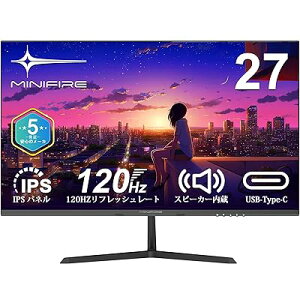 Minifire ���j�^�[27�C���` 120Hz �t��HD 1920x1080 IPS�p�l�� �f�B�X�v���C USB-Type C/HDMI �X�s�[�J�[���� Adaptive Sync OD 5ms HDR10 sRGB 110% �u���[���C�g�y�� �t