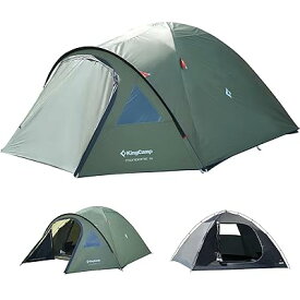 KingCamp ドームテント ツーリングドーム 3-4人用 大空間 幅310cm 自立式 通気 防水 軽量 広い前室 リビングルーム付き ソロキャンプ ファミリー ツーリングテント 防災用/初心者向け アウトドア 登山 グリーン