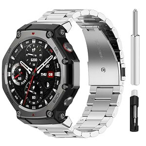 [RuenTech] For Amazfit T-Rex 3�����o���h, �X�e�����X�� ���^�� �x���g ���������o���h ���v�x���g Amazfit T-Rex 3 48mm�X�}�[�g�E�H�b�`�p �T�C�Y�����H��t�� ���߉\ (�V���o�[)