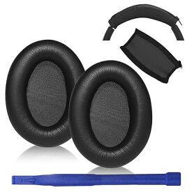 Adhiper WH-1000XM3イヤーパッド + ヘッドバンド カバーアクセサリー修理キットfor Sony WH-1000XM3 ヘッドセット,タンパク質レザー交換イヤーパッド（Black）