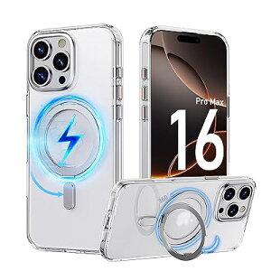 PRODELI �P�[�X For iPhone 16 Pro Max ��p �J�o�[ 360°��]�X�^���h MagSafe�Ή� �ČRMIL�K�i �ϏՌ� �w��h�~ ���C�����X�[�d�Ή� �����h�~ �����Y�ی� �C�菝�h�~ �}�b�g�� �����O �}�O�l�b�g���� �X