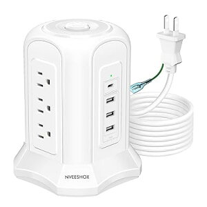 NVEESHOX �d���^�b�v �^���[�^ usb �R���Z���g Type-C�t �����R�[�h 5m ���K�[�h 9��AC�� 4��USB�|�[�g �e�[�u���^�b�v OA�^�b�v ���������R���Z���g �ߕ��וی� ���S�ی�@�\ ����p ��Зp �z���C�g