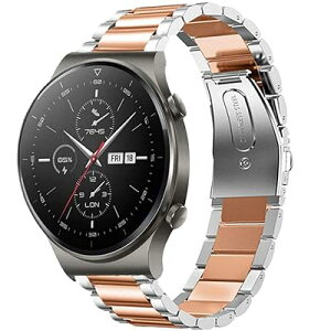[Lamshaw] HUAWEI Watch GT2 Pro �o���h, �X�e�����X ���^�� �x���g �����o���h �Ή� HUAWEI Watch GT2 Pro �X�}�[�g�E�H�b�` (�V���o�[-���[�Y�S�[���h)