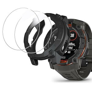 Lamshaw for Garmin Instinct 3 �n�[�h�P�[�X�A�����K���X�X�N���[���v���e�N�^�[�A�ϏՌ��J�o�[ ���h�~ �ϏՌ� �Ή� Garmin Instinct 3 45mm, 50mm�X�}�[�g�E�H�b�` (�u���b�N�P�[�X�{�t�B����2��,