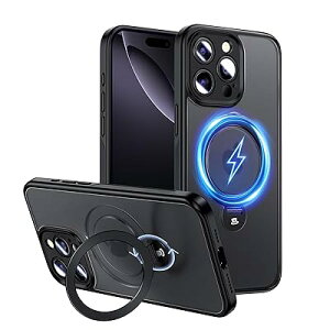 Magic John �Ή�iPhone 16 Pro Max �p �P�[�X �ϏՌ� MagSafe�Ή� ���C�����X�[�d �X�^���h�t�� 360°��] ����~�� ������ �J�����ی� TPU �Y���ɂ��� �z�R���t���ɂ��� �u���b�N