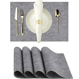 [Senteria] ランチョンマット テーブルマット 4枚セット PVC ビニール おしゃれ 北欧 四角 方型 防水 滑り止め 汚れ防止 断熱 保護 お手入れ簡単 拭き取り可能 食卓飾り 雰囲気 調理台 食卓 家庭用「45*30cm」ダークグレー