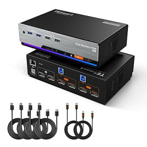 TESmart DisplayPort KVM�X�C�b�` 8K@60Hz 2����2�o�� 2���j�^�[2��p�\�R�� USB3.0 DP1.4 KVM�f���A�����j�^�[�ؑ֊� 4K@144Hz �[�d�@�\�AEDID�Ή��A�M�K�r�b�g�l�b�g���[�N�A�z�b�g�L�[�X�C�b�`