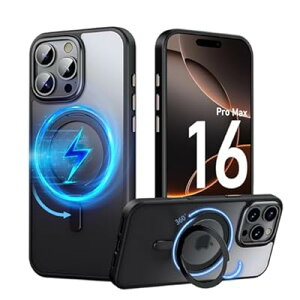 PRODELI �P�[�X For iPhone 16 Pro Max ��p �J�o�[ 360°��]�X�^���h MagSafe�Ή� �ČRMIL�K�i �ϏՌ� �w��h�~ ���C�����X�[�d�Ή� �����h�~ �����Y�ی� �C�菝�h�~ �}�b�g�� �����O �}�O�l�b�g���� �X