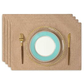 淳一屋 ランチョンマット布製 綿麻 二層生地縫製 丸洗い可 無地 和風 柔軟性 滑り止め 断熱 おしゃれ テーブルマット お手入れ簡単(横48cm×縦33cm,4枚セット,シャンパンブラウン)