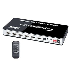 BLUPOW HDMI�}�g���b�N�X �Z���N�^�[ 4����2�o�� + ��������(���f�W�^���E3.5mm�X�e���I�����o��) �قȂ�𑜓x�o�͉\�E�_�E���X�P�[���@�\���� HDMI�ؑ֕��z�� �X�v���b�^�[ 1080P120Hz�E4K60Hz�Ehdm