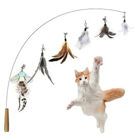 SONGWAY ねこじゃらし 猫じゃらしおもちゃ 羽 鈴 6種類羽 釣り竿つき 90cm