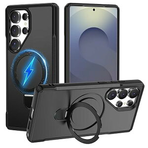 Galaxy S25 Ultra �p �P�[�X �ϏՌ� �X�^���h�t�� Magnetic�Ή� �M�����N�V�[S25 Ultra �J�o�[ �����O TPU+PC ���C�����X�[�d �ČRMIL�K�i�擾 �X�^���h�@�\ �i�� �u���b�N�j118-S25U-01