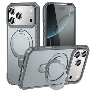 iPhone 17 Pro Max �p �P�[�X �ϏՌ� �X�^���h�t�� Magnetic�Ή� �����O TPU+PC ���C�����X�[�d �ČRMIL�K�i�擾 �X�^���h�@�\ �i�O���[�j118-IP17PM-03