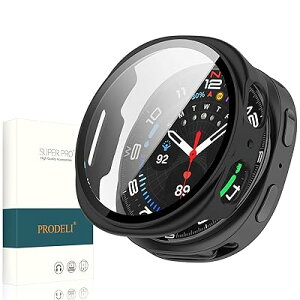 PRODELI For Galaxy Watch 8 44mm ��p �P�[�X+�K���X�t�B���� PC+�K���X �L�Y�h�~ ���t���ȒP ��̌^�J�o�[ �y�� �M�����N�V�[�E�H�b�`8 44mm �p �J�o�[�i�u���b�N�j