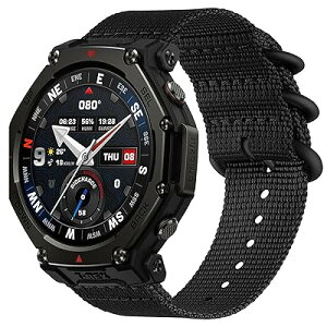 [PONATTENO] �����o���h�݊���For Amazfit T-rex 3 Pro 48mm�X�}�[�g�E�H�b�`�ɑΉ� �����x���g �~���^���[�X�^�C�� �i�C�����o���h �^���X�|�[�c�ʋC (�u���b�N)