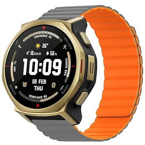 [PONATTENO] ���v�o���hFor Amazfit T-Rex 3 Pro 44mm�X�}�[�g�E�H�b�`�p�o���h �ւ��o���h �}�O�l�b�g�� ���C�z�� �V���R���\�� �X���[�X��G�� (�I�����W�{�O���[)
