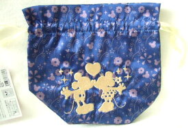 ディズニー　ゴールド刺繍　巾着　ミッキー　＆ミニーマウス　シルエット