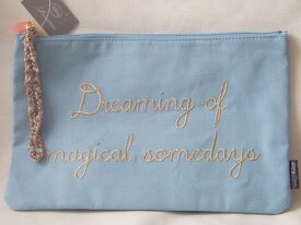 ディズニー　シンデレラ　チェーン付　フラットポーチ　ブルー　ポーチ