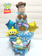 【出産祝い】【おむつケーキ　3段 】【ディズニー】エイリアン【トイストーリー】グリーンメイ☆134☆送…