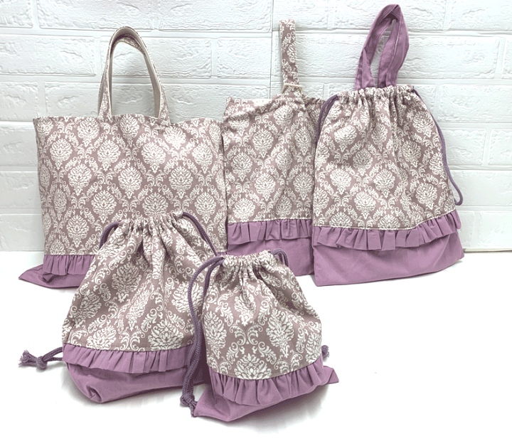 レッスンバック 女の子 フリル くま柄 ピンク 上履き入れ 体操服袋