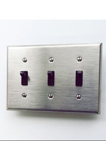 ステンレスヘアライン3口スイッチプレート(本体セット、プレートだけ選べます。)【片切/3路/アメリカンスイッチ】EATON USA COOPER