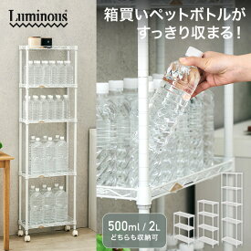 ペットボトルラック ペットボトルストッカー スチールラック スリム キッチン収納 パントリー 在庫管理 備蓄 ストック 防災 ペットボトル ドリンク 水 収納 すき間 隙間収納 省スペース キャスター ホワイト 白 幅20cm ルミナスラテ LL2045PET