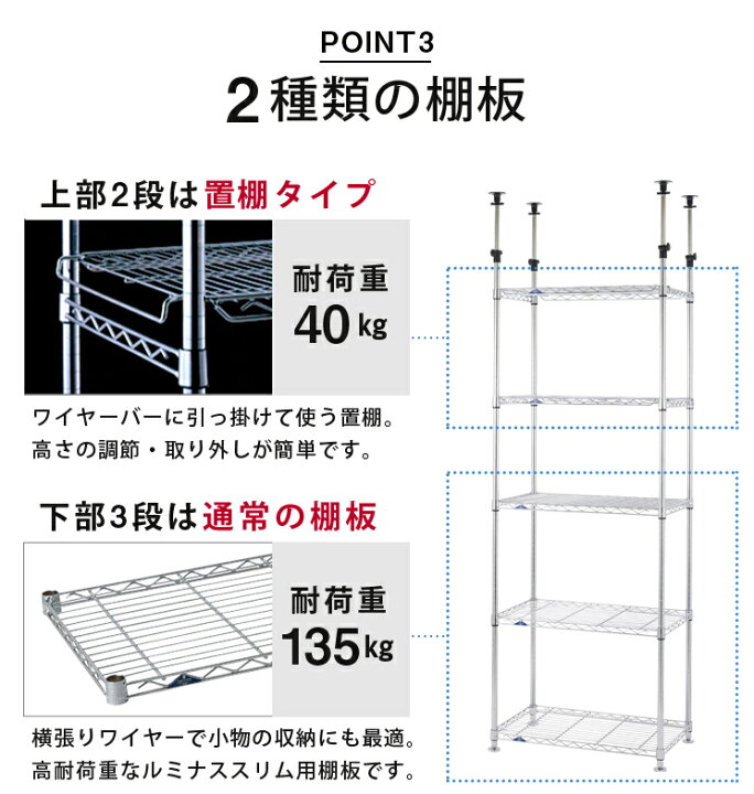 楽天市場】ルミナス ラック スチールラック 幅80 奥行50 5段 つっぱり 