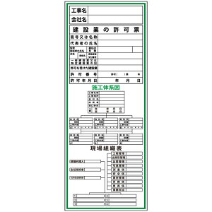 建設一体型標識・550mm×1400mm/工事名・会社名・建設業の許可票・施工体系図・現場組織表(無反射・自立式看板枠付)