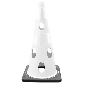 穴あきソフトコーン・ホワイト/白高輝度反射(PVC/ゴム・φ40/高さ700mm)(安全用品・保安用品・穴あきコーン・風抵抗軽減コーン)