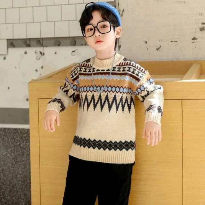 楽天市場】キッズ ニットトップス ジャガード ニット ゆったり クルー  