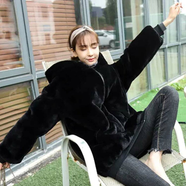 楽天市場】ファーコート フードつき ボアブルゾン フェイクファー  