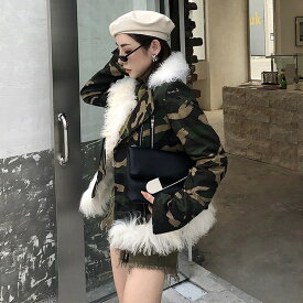 ミリタリージャケット レディース アウター ファー コート ミリタリーコート 韓国 ファッション かっこいい おしゃれ かわいい 迷彩柄