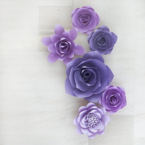 ジャイアントフラワー 手作りキット 6点セット パープル カラーミックスセット ウォールフラワー 壁 インテリア 飾り 誕生日 結婚式やパーティーに 撮影小物 背景 ペーパーフラワー 飾り付