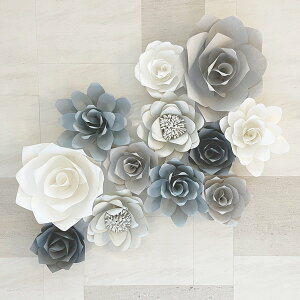 ジャイアントフラワー 手作りキット 12点セット グレーカラーミックス セット ウォールフラワー 壁 インテリア 飾り 誕生日 結婚式やパーティーに 撮影小物 背景 ペーパーフラワー 飾り付け