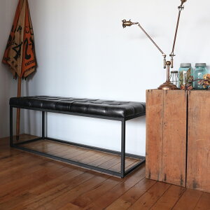 レザーベンチ インダストリアル ダイニング イス チェア スツール 2人掛け 長椅子 ソファー 食卓椅子 ブラック 本革 アイアン シンプル レトロ ヴィンテージ おしゃれ かっこいい カフェ 男