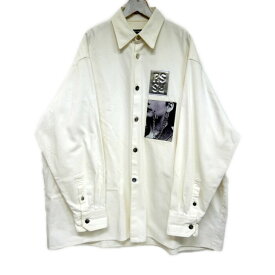 RAF SIMONS ラフシモンズ 国内正規 19SS BIG FIT SHIRT WITH TWO PATCHES ビッグフィットデニムシャツ オーバーサイズ イタリア製 191-248 WHITE ホワイト 白 L【中古】