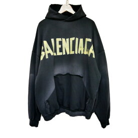 BALENCIAGA バレンシアガ by デムナヴァザリア 国内正規 23SS TAPE TYPE RIPPED POCKET OVERSIZED HOODIE テープロゴフーディー パーカー ビンテージ加工 744190 TOVB1 WASHED BLACK ブラック 黒 2【中古】