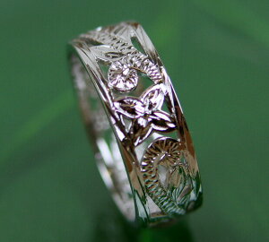 【ポイント3倍】 ハワイアンジュエリー リング 指輪 スカシ クロール ペアリング シルバー925 雑貨 ホヌ プルメリア ペア シルバー ホエールテール ゴールド ピンキーリング 追跡可能メール