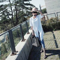 ディープスリットロングTシャツレディースホワイトブラックアシンメトリースリット黒白涼しい半袖薄手五分袖ワンピース半袖ゆったりtシャツワンピ無地アウトドアおしゃれ大きいサイズかっこいい運動会