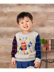 APKC/(K)アンパンマンアップリケ袖チェックトレーナー ANPANMAN KIDS COLLECTION アンパンマンキッズコレクション トップス スウェット・トレーナー ベージュ グレー【送料無料】[Rakuten Fashion]