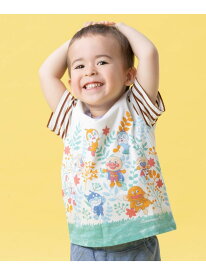 【SALE／30%OFF】APKC/(K)袖ボーダー切替リーフ柄Tシャツ ANPANMAN KIDS COLLECTION アンパンマンキッズコレクション トップス カットソー・Tシャツ ホワイト ブルー【RBA_E】[Rakuten Fashion]