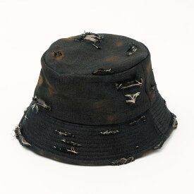 triangles hat / tgh-053 / Damege & Burned Denim Bucket Hat / BLACK / BLACK / トライアングルズハット / デニム / HANDMADE / 帽子 / UNISEX / ユニセックス