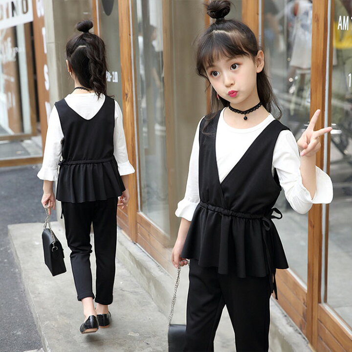 楽天市場 パンツスーツ 女の子 入学式 卒業式 服 女の子 かっこいい 韓国 子供服 女の子 黒 セットアップ キッズ 発表会 スーツ パンツ ベスト 3点セット 春 秋 フォーマルスーツ 結婚式 大人っぽい ゆったりサイズ 大きいサイズ 110 1 130 140 150 160