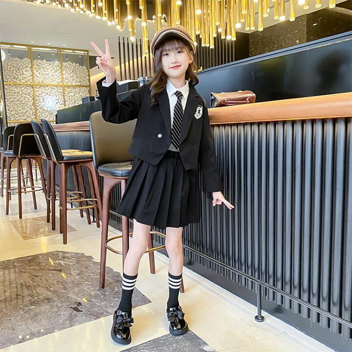 楽天市場】JK 制服 女の子 セットアップ 4点セット 黒 スーツ スカート  