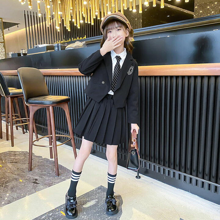 楽天市場】JK 制服 女の子 セットアップ 4点セット 黒 スーツ スカート 